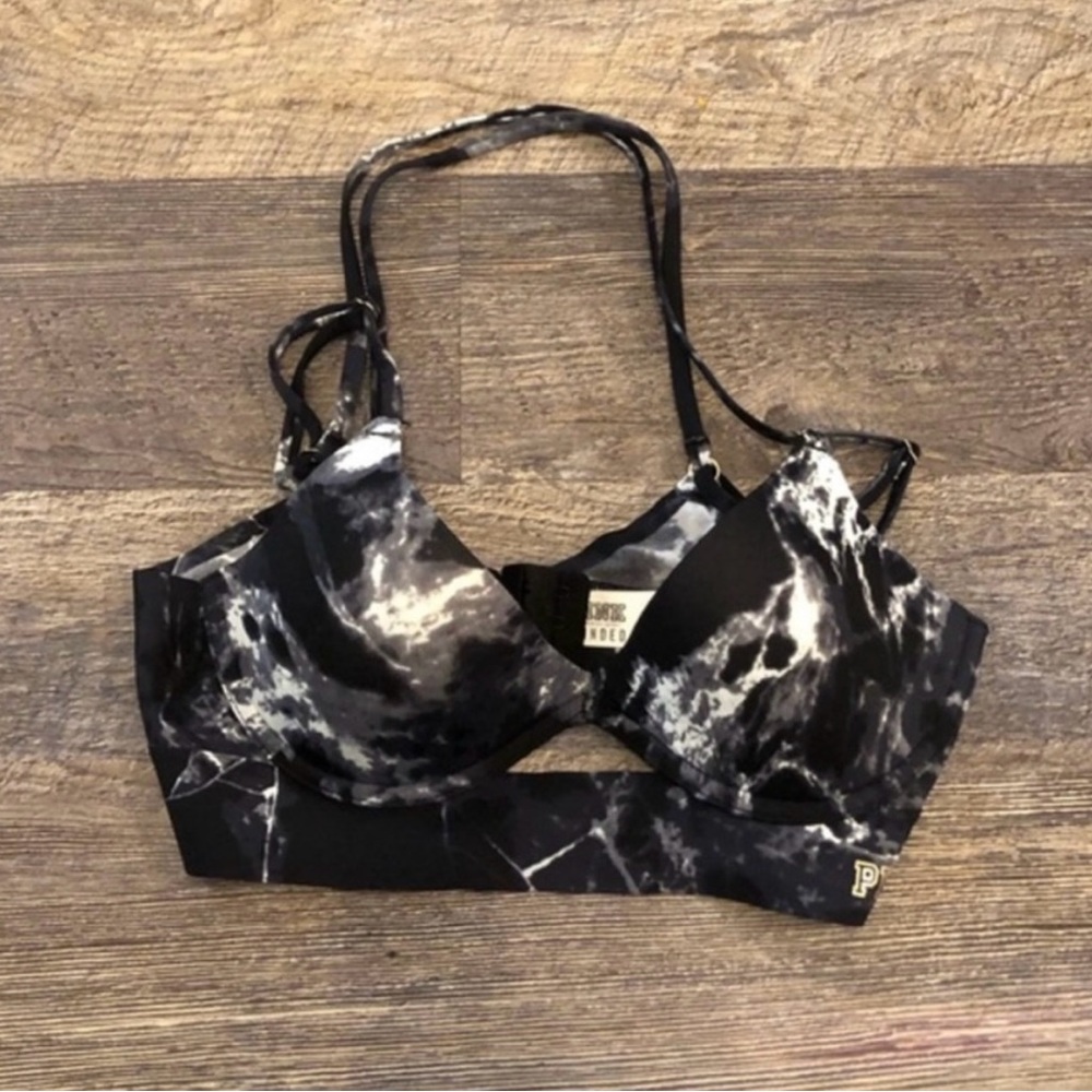 PINK Victorias Secret Black and White Tye Dye Sports Bralette